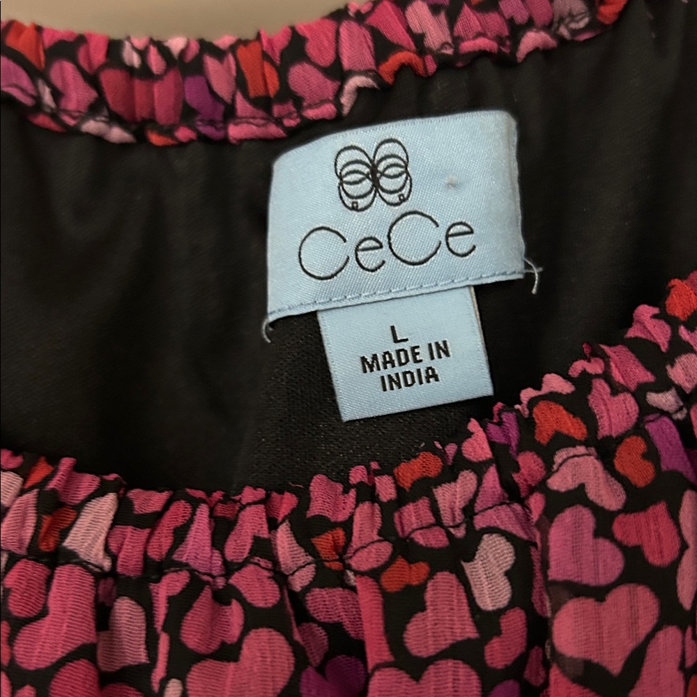 CeCe Pink Multi Heart-Print Ruffle Sleeve Blouse - Picture 2 of 6